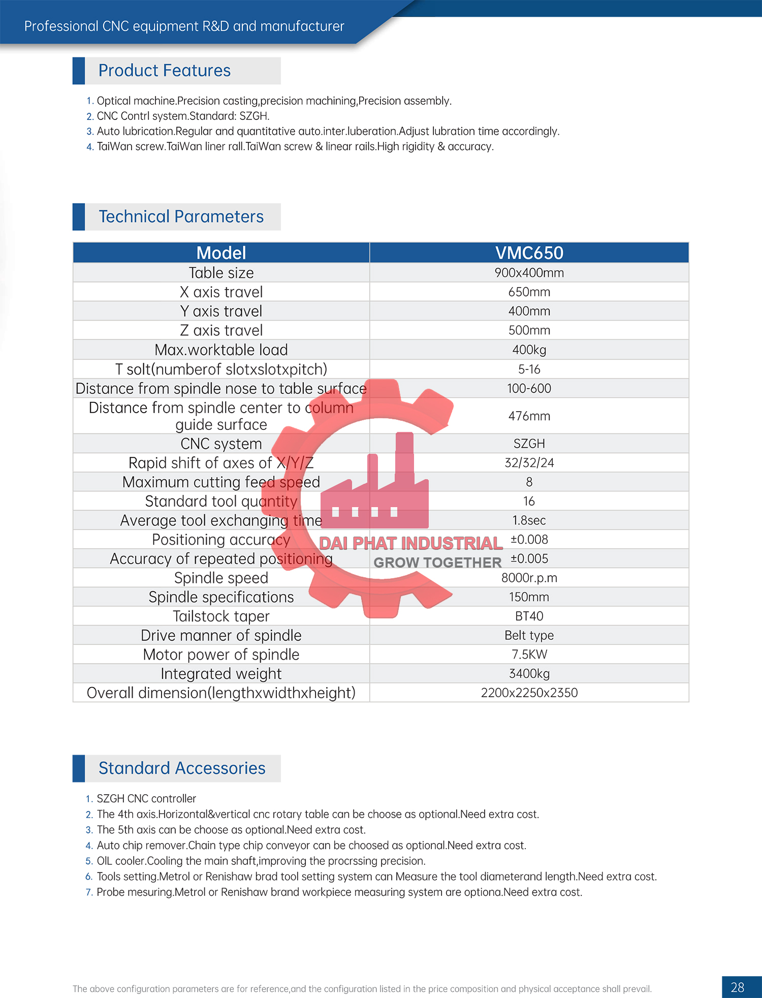 máy phay CNC Model: VMC650